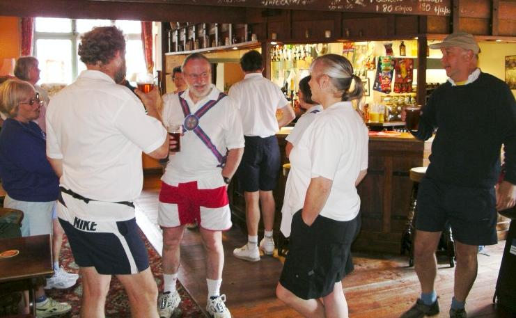 Coffee (?) stop at the Malt Shovel - and check out Pete J's shorts