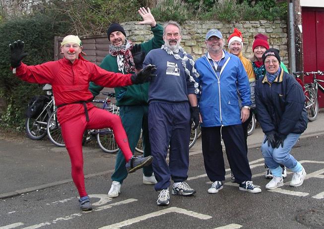 The intrepid cyclists gather for the start