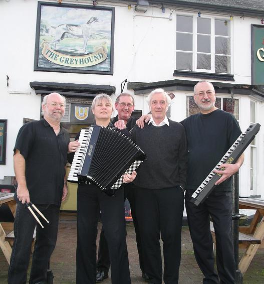 The band with Hugh at the Greyhound Inn, Sutton Stop