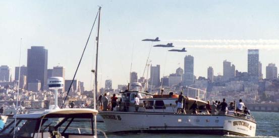 Low pass shot from a boat in the bay