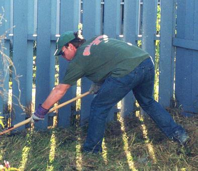 Gardeners Steve and Terry leap into action..