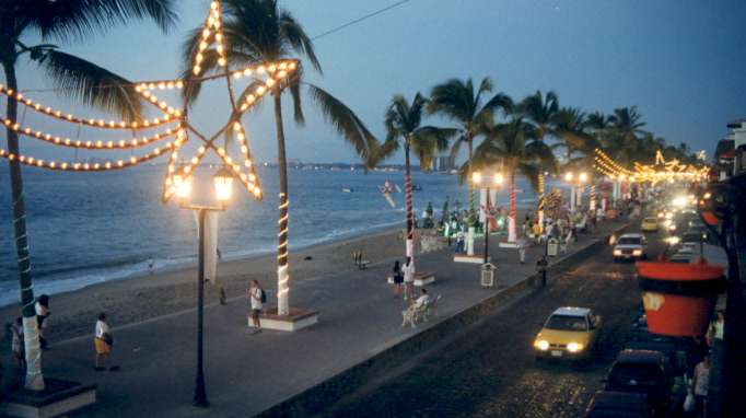 The Malecon - main boardwalk in downtown Puerto Vallarta - by night