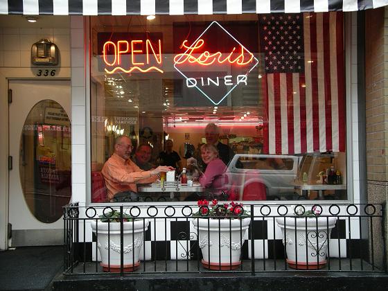 Band breakfast at Lori's Diner, downtown San Francisco