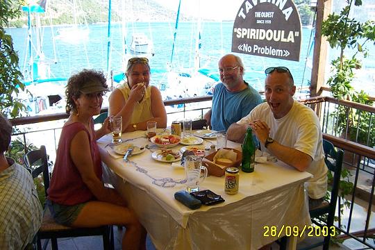 Inaugural gathering at the No Problem taverna in Sivota