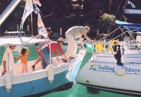 Disembarking from Janni's water taxi in Parga - door to door service!