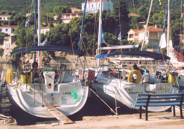 The good ships Larissa and Annabelle moored up in Kioni harbour